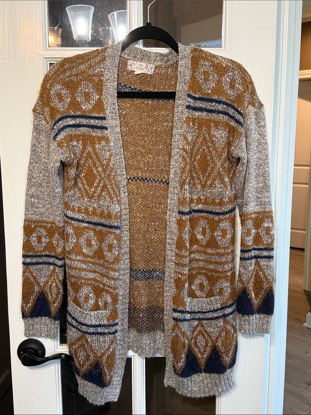 PINK REPUBLIC Geometric Aztec Cardigan Sweater S Casual Cottagecore